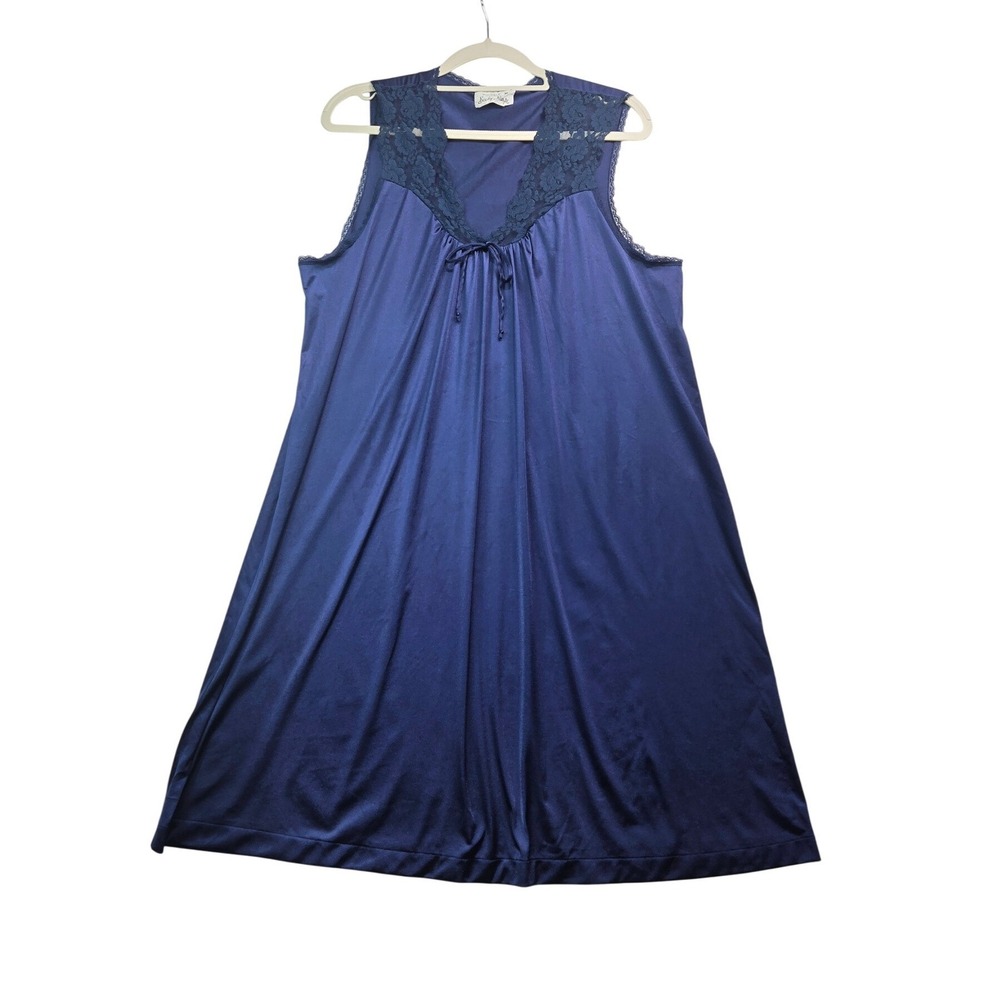 Becky Sharpe Vintage Nightgown Womens Medium Blue Lace Trim Satin Sleeveless